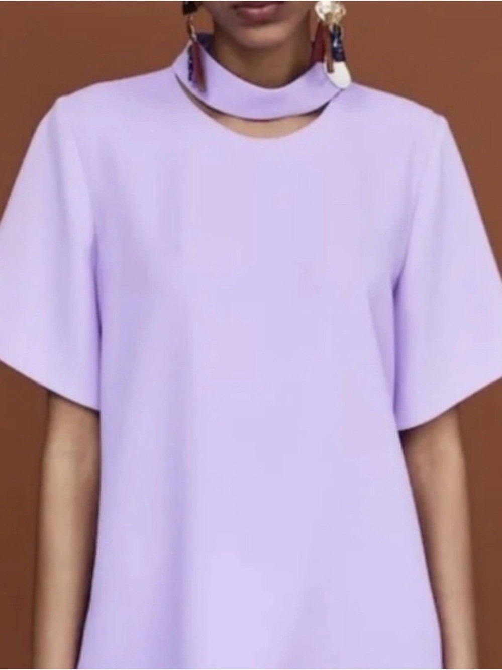 ZARA Lilac Cutout Neck Short Sleeve Blouse